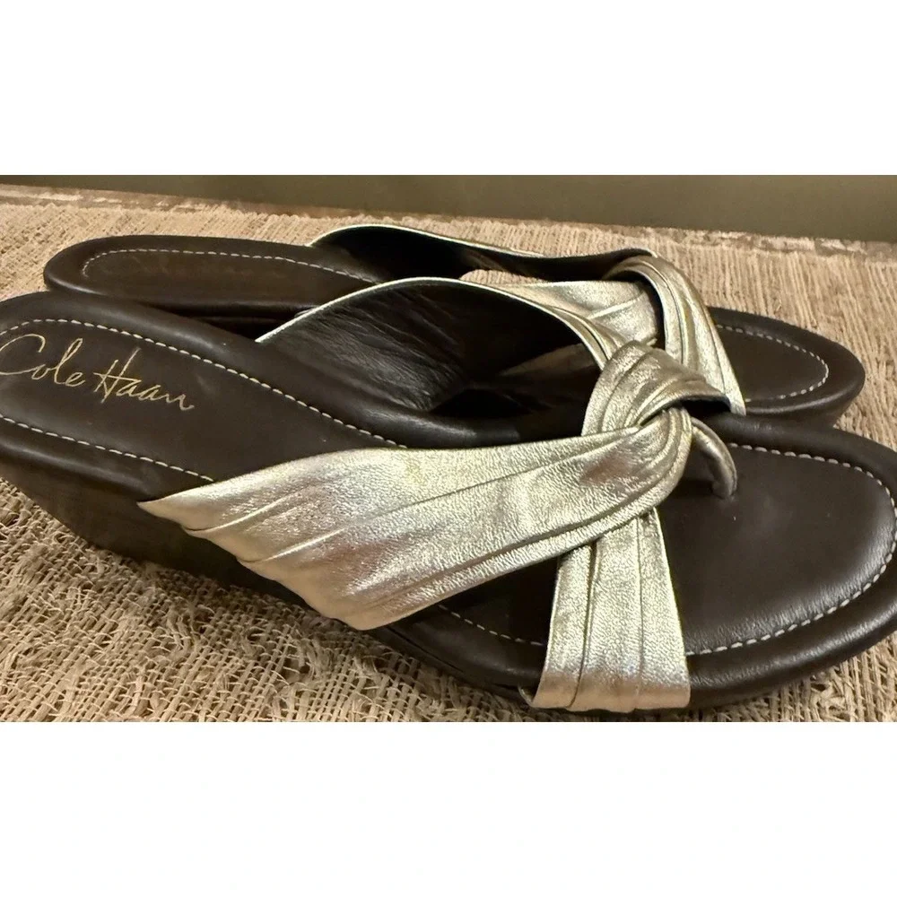 Cole Haan Air Eden Thong Gold Comfort‎ Wedge Platform Sandals 8.5 Slip On